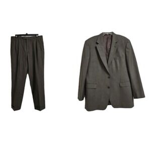 Brooks Brothers Suit Men 46L Brown 346 Stretch Houndstooth 2-Button Pleat 37x30